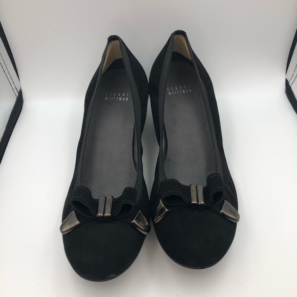 Stuart Weitzman Black Suede Silver Bow Derail Wedges Sz 9 - Picture 3 of 11